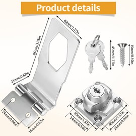 CAEEKER 4 Inch Keyed Hasp Lock 90 Degrees Lock Hasp Twist Knob Keyed Locking Hasp Shed Locks Safety Door Clasp Heavy Duty Door Bolt Latch Buckle Small Hasp and Staple with Padlock Keys for Cupboard