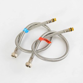 Trywell Bathroom Faucet Supply Lines Connector Stainless Steel Braided Supply Hose M10 Compressor Connector and 3/8-Inch Female Compression Thread x M10 Male Connector, 24-Inch x 2 Pcs (1 Pair)