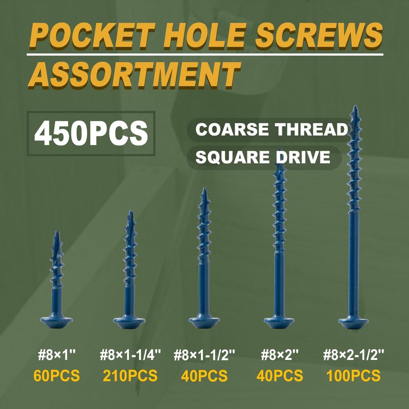 LIONMAX Pocket Hole Screws Assortment Kit, 450 PCS in 5