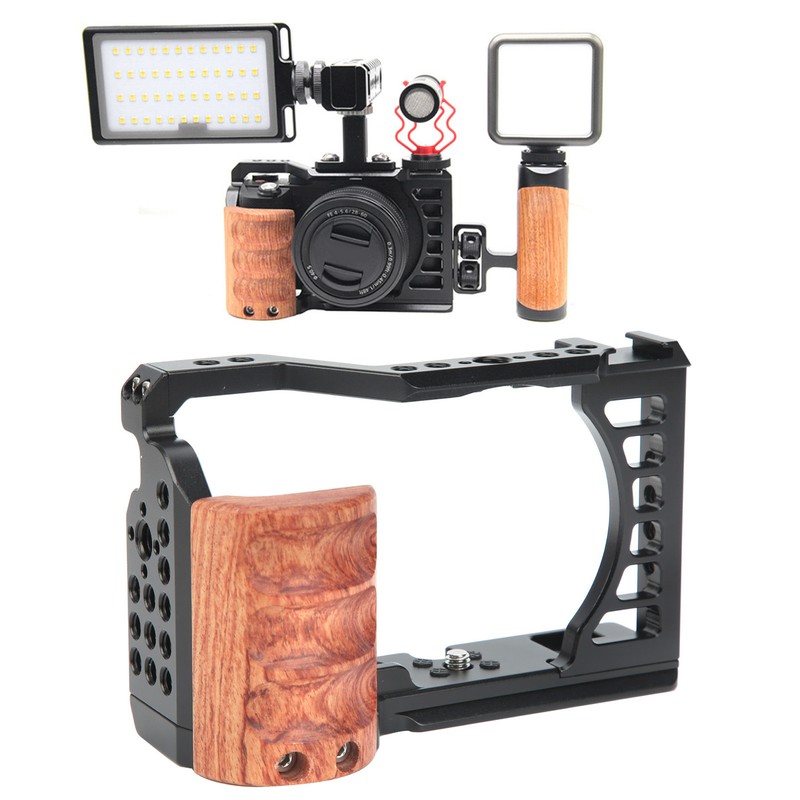 Aluminum Alloy Camera Video Shooting Cage Kit with Wooden Handle