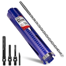DaduoRi 2" Pro Dry Core Drill Bit with Pilot Bit & 3 Adapters (SDS Plus/SDS Max/1/2 Hex), Upgraded-Welded Blade Core Bits for Concrete with Rebar, Masonry, Brick, Mortar - 9.5" Depth, 5/8"-11 Thread