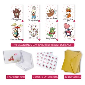 Chenive Cute Valentines Day Cards for Kids, Animals Valentine's Day Cards Bulk, 40 Valentines Day Greeting Cards for School Classroom, 3.5 x 5 IN