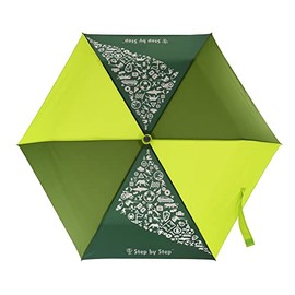 Step by Step Magic Rain Effect Double Umbrella for Kids with Colour Changing Bag and Wrist Strap 1st to 4th Grade, Lime - Yellow - Green, Modern