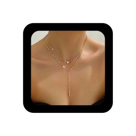 Enautoabs Boho Layered Y Lariat Necklace CZ Teardrop Y Chain Necklace Gold Long Crystal Drop Necklace Plated Cubic Zirconia Y Shape Necklace Jewellery for Women, Zinc, No Gemstone