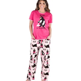 Lazy One Women's Pajama Set, Short Sleeves with Cute Prints, Relaxed Fit, Pink (Bear in The Morning, X-Large)