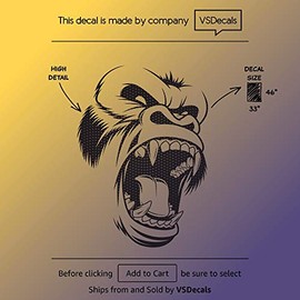 Animals Wall Decals Gorilla Monkey King Kong Head Vinyl Decor Sticker Mural MK2021 33in FRST