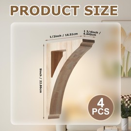 Briwooody 4 Pcs 1 3/4" W x 6 1/2" D x 9" H Traditional Wood Brackets Unfinished Hardwood Bracket Solid Wood Shelf Decorative Millwork Corbels for Home Shelf Cabinet Furniture Support