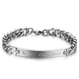 JewelryWe Stainless Steel Womens True Love ID Bracelet, Valentines Day Gift, Silver (with Gift Bag)