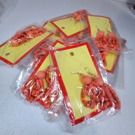 Boho Lot of 9 Pairs Coral Color  Beaded Tassel Earrings Dangle Pierced Boho Jewelry