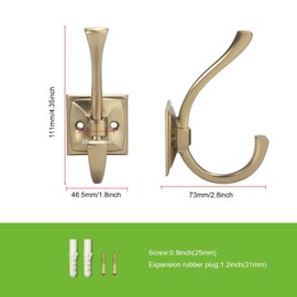TUNNY Antique Design Wall Hanging Coat Hooks - Champagne Bronze Coat Hooks, Pack for 5 Entry Shoe Cabinets, Wardrobe Bathroom Bedroom Furniture Hardware