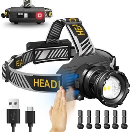 Ochter Rechargeable LED Headlamp, Super Bright Headlamp Flashlight with Motion Sensor, 90° Adjustable Zoomable Waterproof Head Lights for Forehead, Headlamps for Adults Camping Hiking Fishing Hardhat