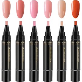 Rotuladores de esmalte de uñas para mujer, marcadores gel secado rápido 6 colores, juego manicura 3 en 1 para uso doméstico.