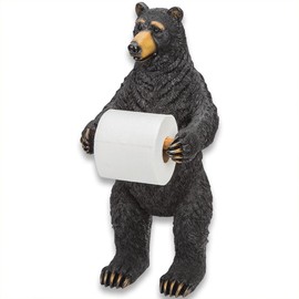 Bear Toilet Paper Holder | Hand-Painted Polyresin Sculpture | Holds Standard Toilet Paper Roll | Cabin or Lodge Bathroom Décor | 21 1/2" Overall Height
