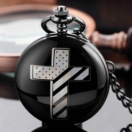 Alwesam Bible Verse Pocket Watch Cross Mechanical Pocket Watches with Chain
