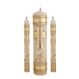 Needzo Wedding Unity Candle Set for Ceremonies, Gold Tone Commitment Candles Ornate Centerpiece for Marriage Reception and Ceremony, 3 Pieces Included