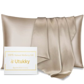 Utukky Silk Pillowcase, Featured on TV, Cool Touch, 16.9 x 24.8 in (43 x 63 cm), 3.3 oz (25 momme), Washable, Envelope Type Pillowcase, Double-Sided Silk Pillowcase, Smooth, Less Messy Morning Hair, Beautiful Skin, Antibacterial, Odor Resistant, Gentle o