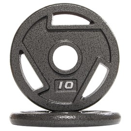 Signature Fitness Cast Iron Plate Weight Plate for Strength Training and Weightlifting, 2-Inch Center (Olympic), 10LB (Set of 2)