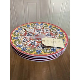 Artisan De Luxe Melamine Spanish Tile Medallion Dinner Plates 8.5” -  Set of 4