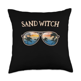 Beach Lover Basking Swimmer Beach Game Sunscreen Sand Witch Beach Sunbathing Ocean Tanning Swimming Throw Pillow, 18x18, Multicolor