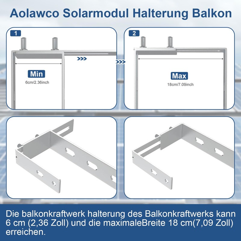 Aolawco Set of 2 Solar Balcony Power Station Brackets, Balcony