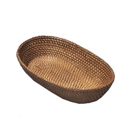 i-lan Dark Brown Woven Rattan Bread Serving Basket Bowl,Natural Wicker Oval Fruit Bowl,Decorative Food Storage Bowl for Bread, Snack, Candy (S: 10")