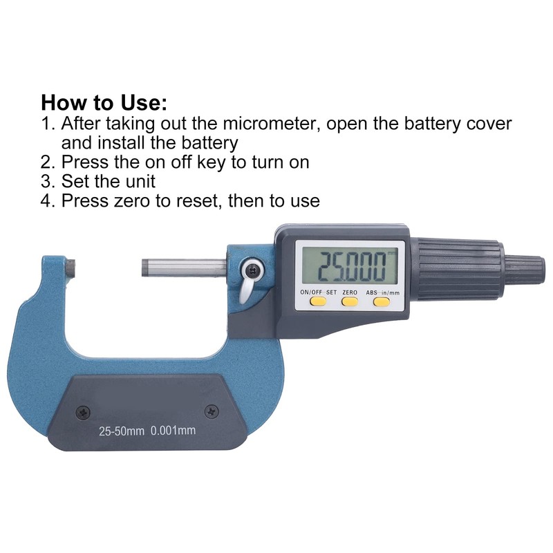 Micrometer Digital, LCD Digital Outside Micrometer 25-50 mm/1-2 Inch, Electronic