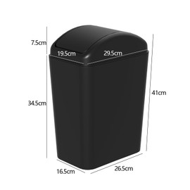 Waikhomes 15 L Plastic Trash Can with Swing Top, Slim Swing Lid Garbage Bin (Black)