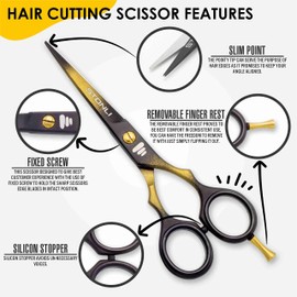 Stonli Hairdressing Scissors for Hair Cutting - Stainless Steel 6 inch Hair Scissors with Sharp Edge Barber Scissors - Hair Cutting Scissor with Pouch for Salon, Home, Men, Women (Black)