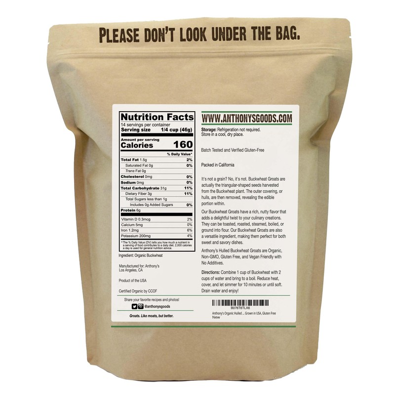 Anthony's Anthony's Organic Hulled Buckwheat Groats, 1.5lb, Gluten Free, Non