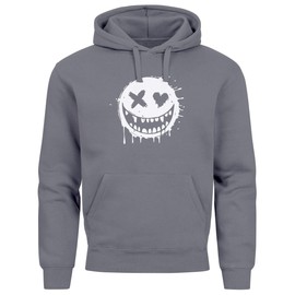 Neverless® Men's Hoodie Print Smiling Drip Face Fashion Street Style, Scary Face Convoy Grey