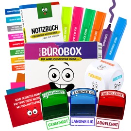 Funny Office Gift Box | Funny Gift Idea for Work Colleagues | 24 Pieces | Highlighter, Anti-Stress Cube, Notepad, Stamp and much more