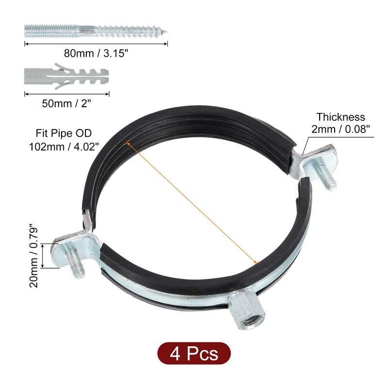 sourcing map 4 Pcs Adjustable Pipe Bracket Clamp, 4"(102mm) Wall