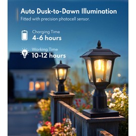 PASAMIC Solar Post Light 2 Pack, 3000K Automatic Dusk to Dawn Outdoor Solar Lamp with Aluminum Base, Waterproof Pillar Light for Fence, Garden, Yard, Patio,Outside Decoration– Bonus Bulb Included