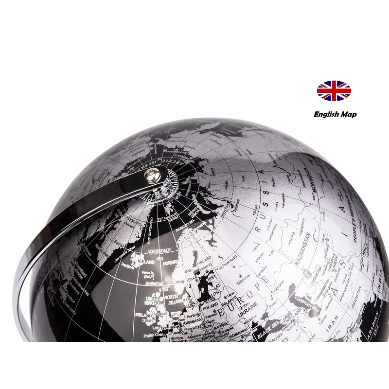Exerz 8" World Globe Black - Stainless Steel Arc and