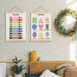 Supwhd Shapes Colors Posters for Classroom Wall, Shapes Colors Learning Poster Hanger Frame Wall Decor for Classroom Nursery Kids Room Playroom Preschool Decor, 12x16 Inches Set of 2