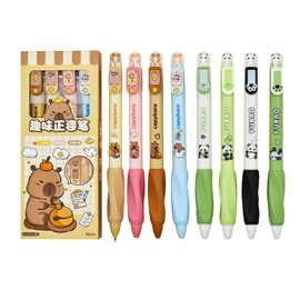 Maydahui 8 Pcs Cute Capybara and Panda Pens 0.5 mm Retractable Kawaii Animal Pens Triangular Ergonomic Soft Silicone Grip Black Ink For School Office Party Favors