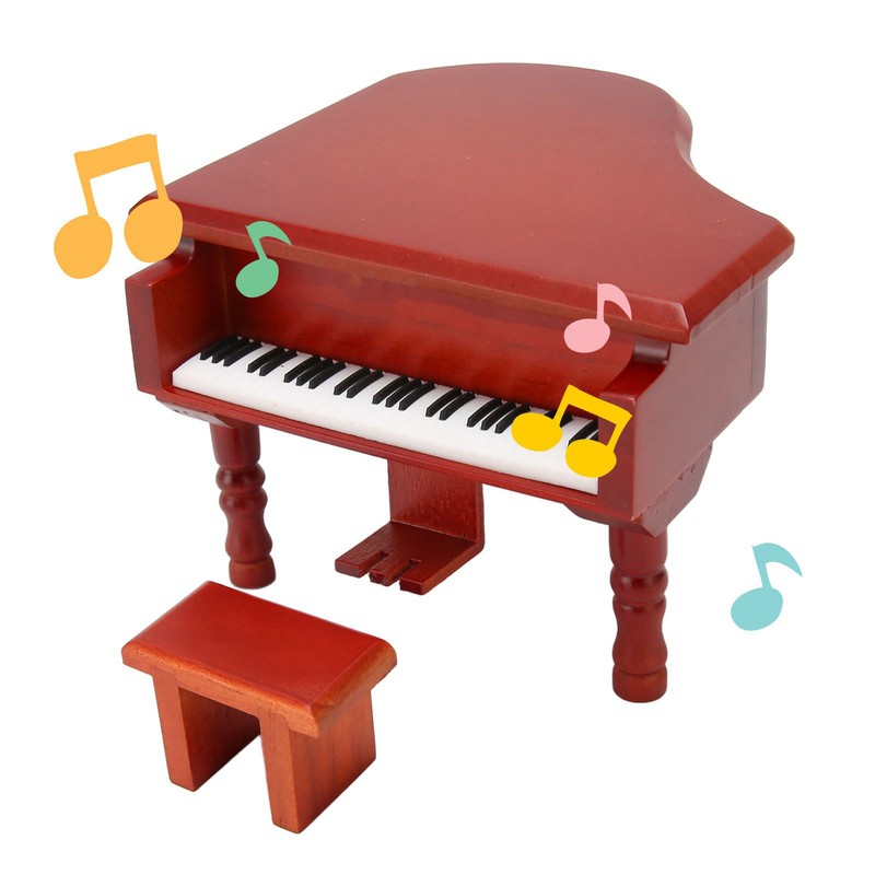 Wooden Music Box Piano Style Decorative Gold Plated Movement Pleasing