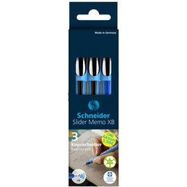 Schneider Slider Memo XB Ballpoint Pen with Cap, Line Width: XB, Ink Colour: Made in Germany, Pack of 3