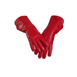 Leather Gauntlet Gloves Long Arm Cuff (XL, RED)