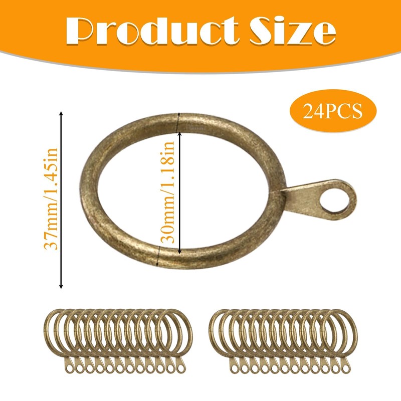 24 Brass Curtain Rings - Durable Metal Rings for Curtain