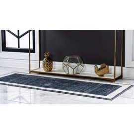 Unique Loom Uptown Collection by Jill Zarin Collection Textured Modern Border Navy Blue Runner Rug (2' 2 x 6' 0)
