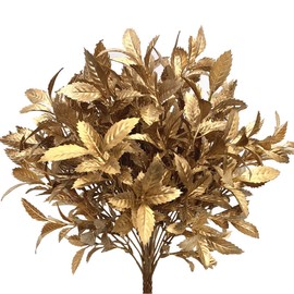 CATTREE Christmas Artificial Plants Plastic Grass Faux Shrubs Fake Leaves Simulation Bushes Home Indoor Outdoor Garden Wedding Festival Decoration Hall Office Table Planter Filler – Gold 4 Pack