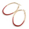 60mm Tall/Gold Tone with Red Enamel Oval Hoop Earrings/Large Size