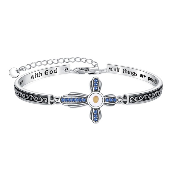 AOBOCO Mustard Seed Cross Bracelet with Sapphire Birthstone Sterling Silver