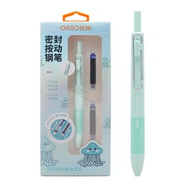 xixixiaozhu OASO K018 Sealed Retractable Fountain Pen Set 0.5mm with 2pcs Blue Ink Cartridges Smooth Writing for School Students (Light Green)