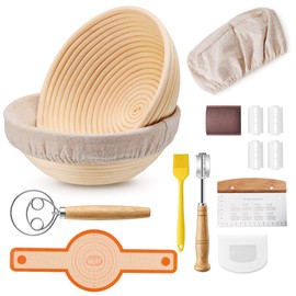 E-far Bread Proofing Basket Set of 2, 9 Inch Round Sourdough Bread Baking Supplies, Complete Sourdough Starter Kit for Bread Making Beginners