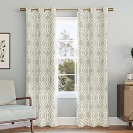 Sun Zero Eldon Trellis Print Blackout Grommet Curtain Panel, 40" x 84, Taupe