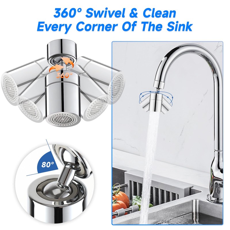 DUNSOO Tap Attachment, 360 Degree Tap Attachment Swivel in Chrome