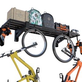 TRUSOON 1 Pack Heavy Duty Garage Wall Shelving, 1' x 4' Garage Shelving Wall Mounted (Load Capacity: 200 lbs), with 6 Hooks, Black