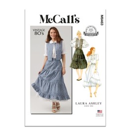 McCall's Vintage 1980's Misses' Pullover Blouse, Vest, Tiered Skirt and Petticoat Sewing Pattern Packet by Laura Ashley, Design Code M8463, Sizes 8-10-12-14-16, Multicolor
